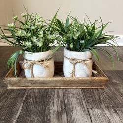 Artificial Dandelion Plant With Rustic Wooden Tray
