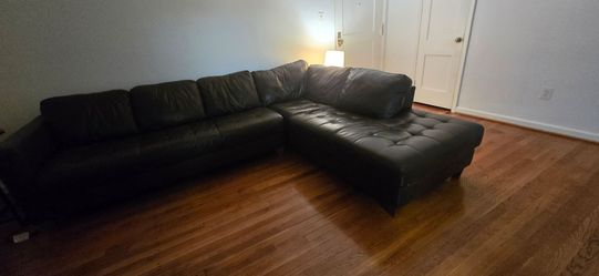 Dark brown Leather sectional sofa couch with chaise