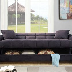 Brand New Ebony Black Storage Microfiber Adjustable Sofa Bed Futon