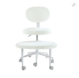 Armless Computer Chair, Wide Swivel Cross Leg Chair Office with Back Support, Height Adjustable for Criss Cross Sitting, Fleece Fabric, Off White