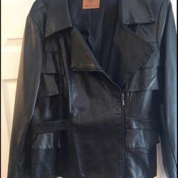 Black Ruffle Leather Jacket.