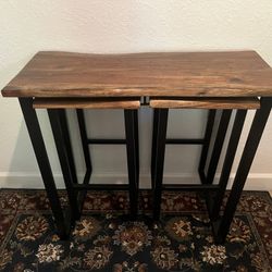 Wood & Metal Table With Stow-Away Stools