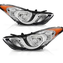 Headlight Assembly Fit for Hyundai Elantra 2011 2012 2013 Front Headlamp Clear Lens Chrome Housing Amber Reflector Passenger and Driver Side faros del