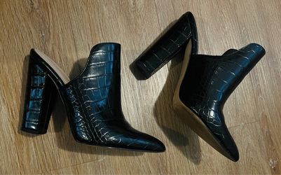 ALDO Black Croc-Embossed Block Heel Mules