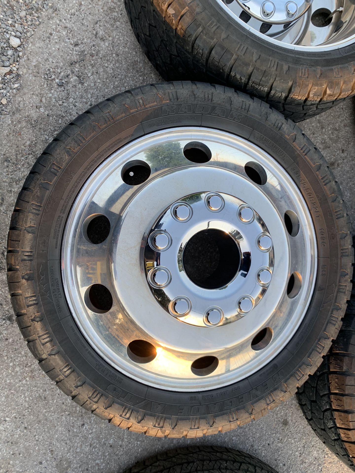 22” Polished Alcoa Rims and All terrain Tires 10 Lug 22 dually Wheels