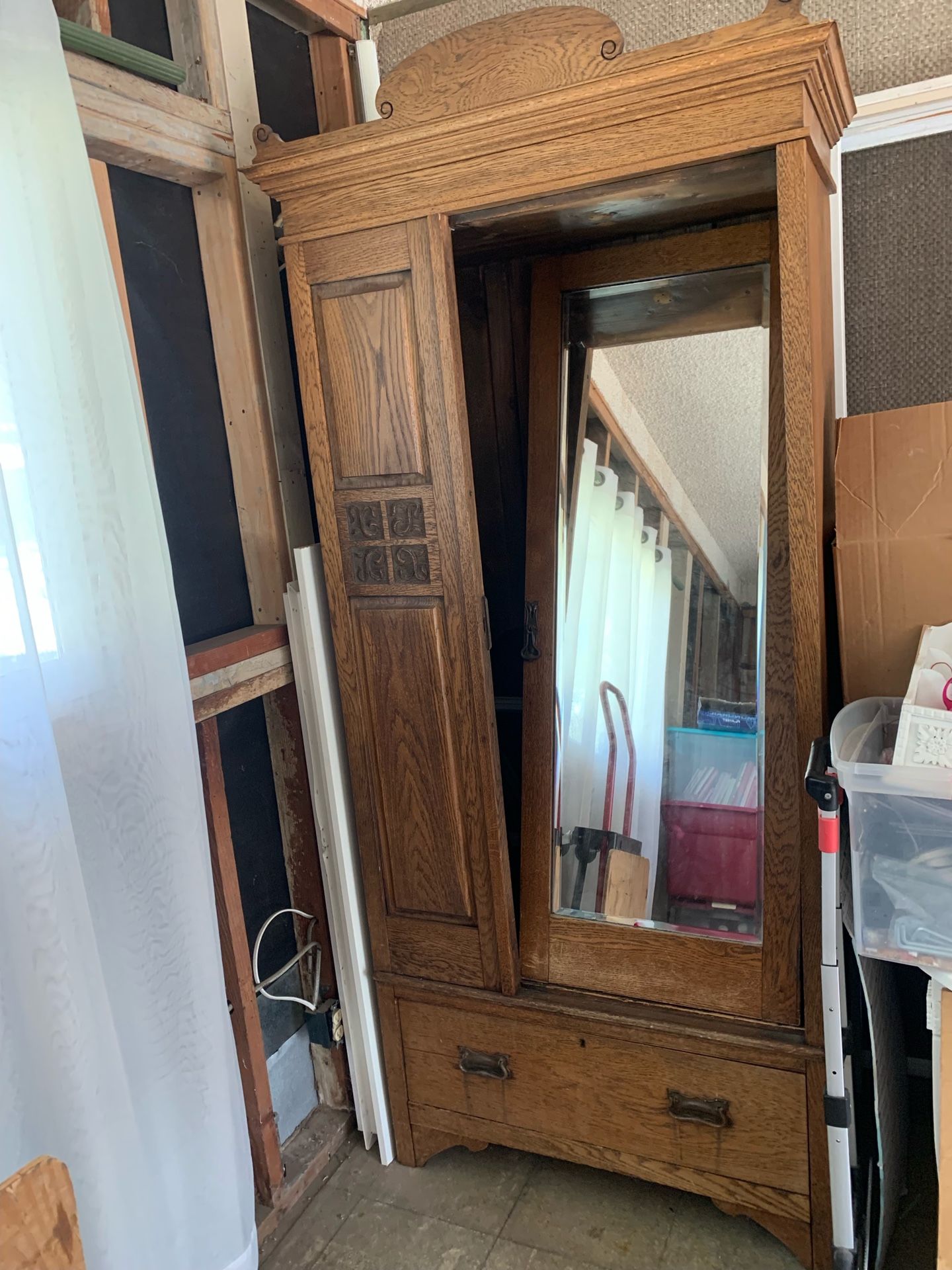 Antique Armoire With Beveled Mirror