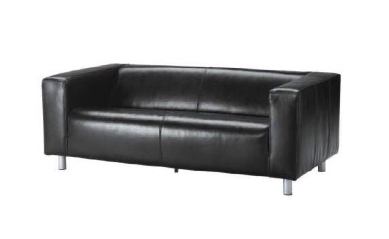 IKEA klippan black genuine leather love seat sofa