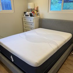 Queen Memory Foam Mattress + Upholstered Bed Frame - Excellent Condition