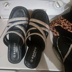 Bamboo Rhinestone Strap Slide Sandals