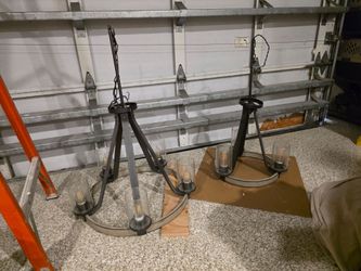 Farmhouse Style Chandelier Set - large 5 light & small 3 light