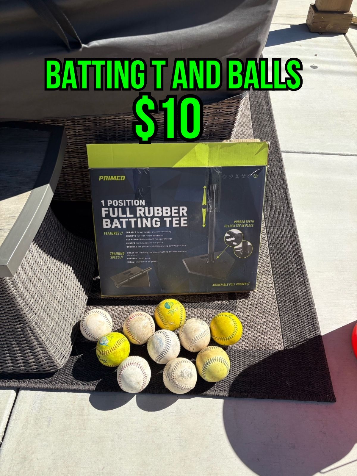 Primed First Position Full Rubber Batting Tee And 10 Softballs 