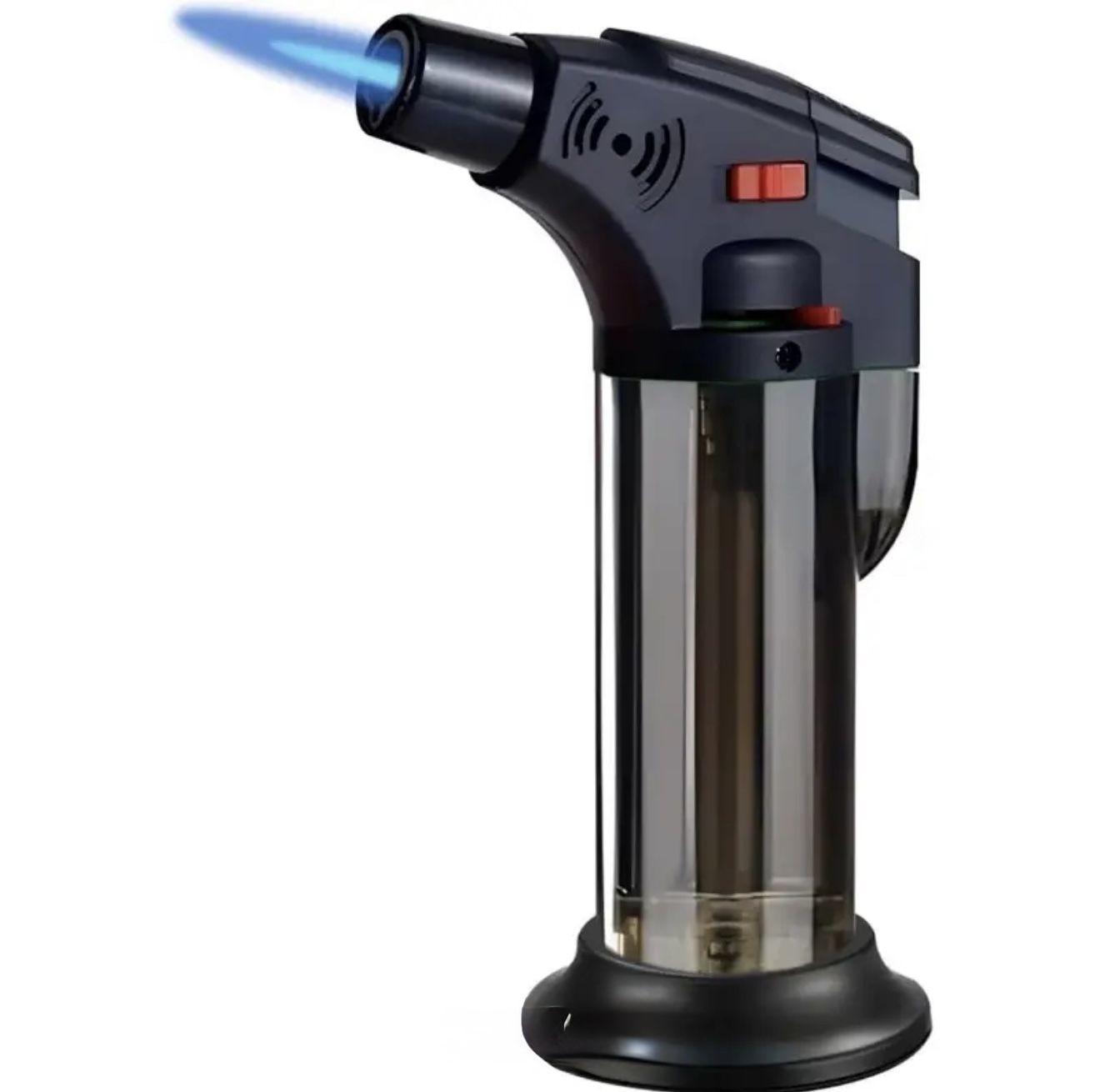 The Windproof Torch Flame Lighter is a high-quality butane refillable lighter with a torch style design, perfect for BBQs or camping adventures. Made
