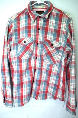 Triple Works Japan Heavy Flannel Work Shirt Mens Large Iron Heart Red Plaid Workwear