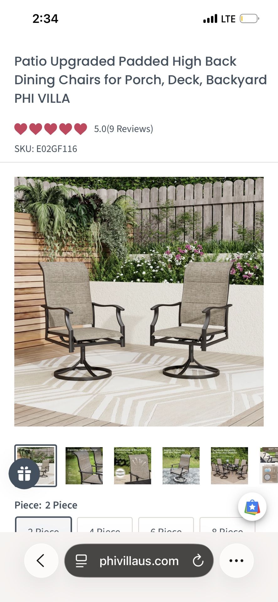 Phi Villa , Patio Chair 2PC 