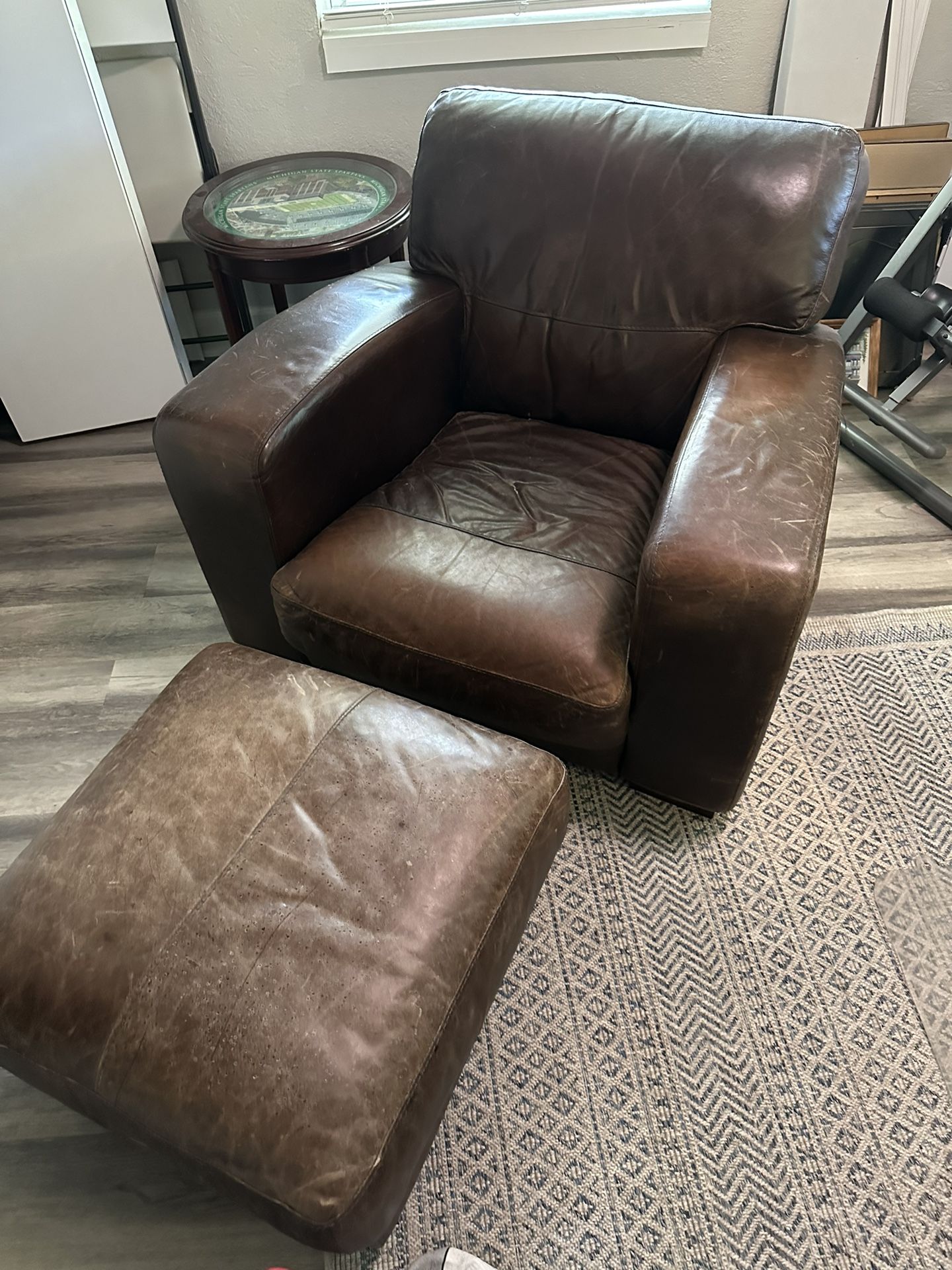 Italian Leather Chair with ottoman 