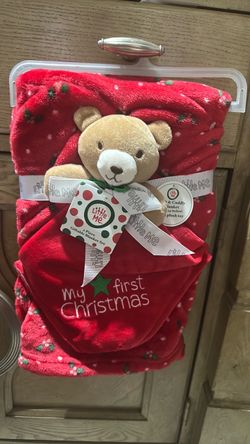 My first Christmas blanket with teddy