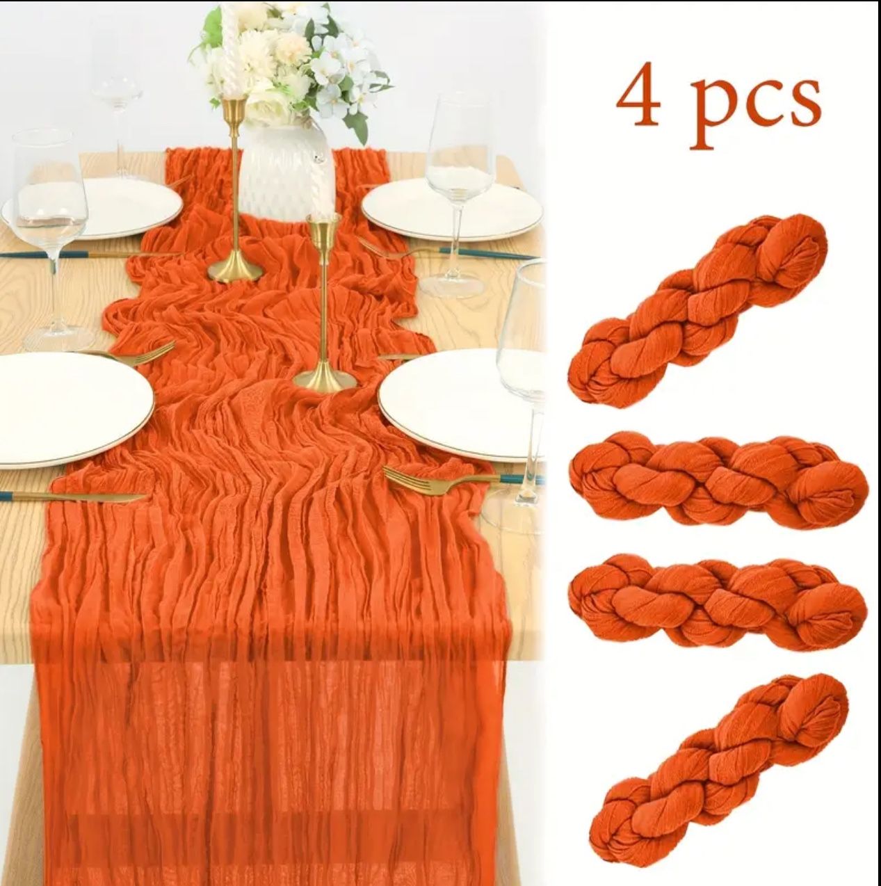 4pcs cheesecloth rust / orange autumn fall polyester table runner