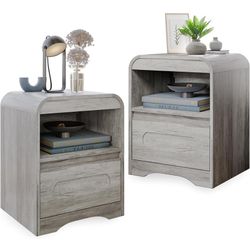 Nightstand Set of 2, Grey Nightstands with Drawer Storage Modern Night Stand