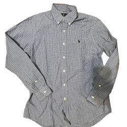 Ralph Lauren Shirt Adult Medium Blue White Striped Custom Fit Long Sleeve Mens