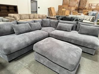 NEW Mid Century Modern Minimalist Modular Sectional Sofa and Ottoman Designer Couch Set Low Back Deep Seat Dark Grey Fabric Chocolate Beige Gray Color