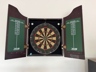DMI Wood Dartboard Cabinet w/ Bristle Dart Board & Cricket Scoreboards