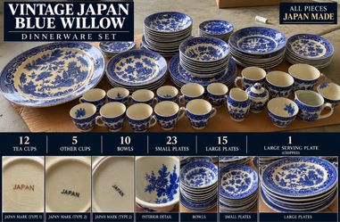 Japan Blue Willow dish set (plates, cups, bowls) 66pc Set