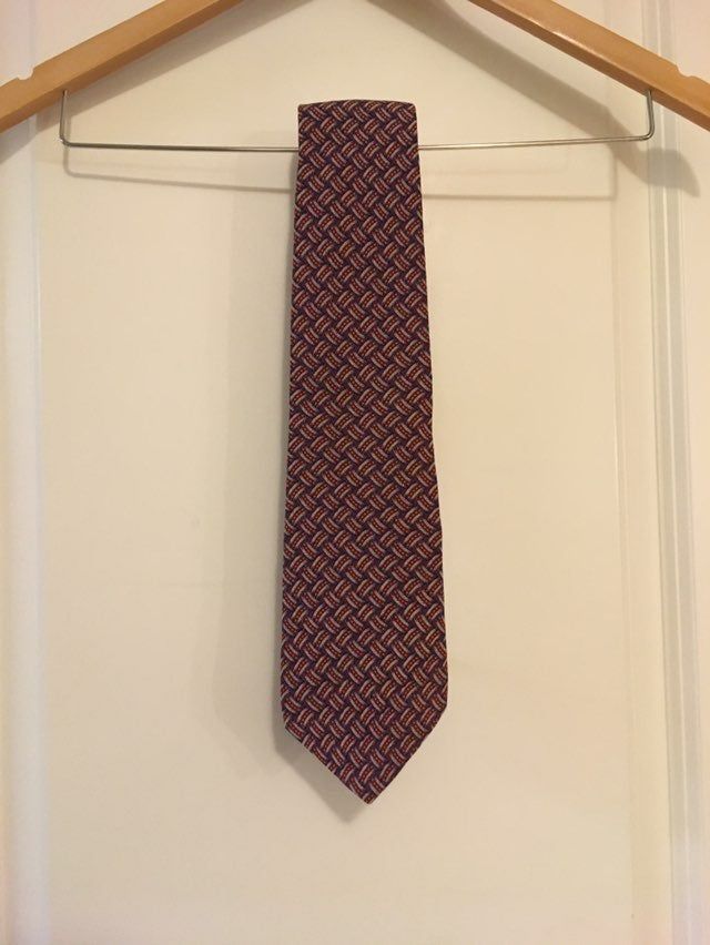 Men's Vintage Burberry Red Blue 100% Silk Patterned Necktie