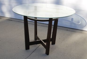 Glass top Round Table with wooden base H30" x D 45"