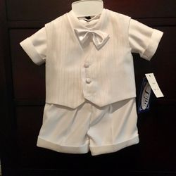 Baby boys white short set baptism outfit size 3 months