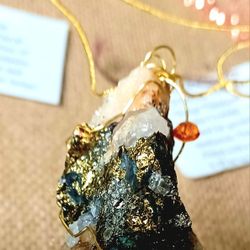 NEW ONE OF A KIND JEWELRY DESIGNED PYRITE ORE, ARAGONITE STAR CLUSTER, RARE ORANGE~HUED CREEDITE HEART, GREEN CHALCOPYRITE, BARITE TIGEREYE!
