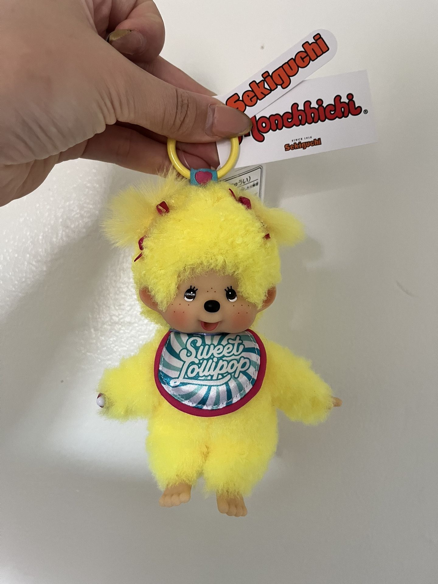Monchhichi Sekiguchi Sweet Lollipop 5 inch Doll Yellow Dangler Girl