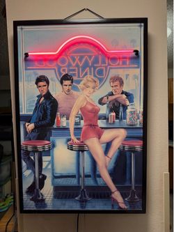 Hollywood Diner Neon Light Framed Poster Elvis Marilyn Dean Brando