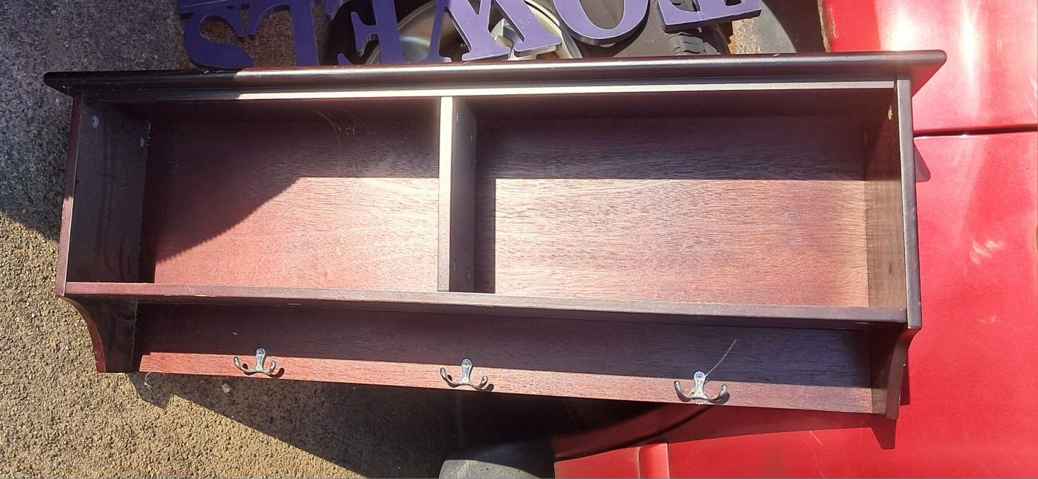 Wood Wall Shelf Cubby With Hooks