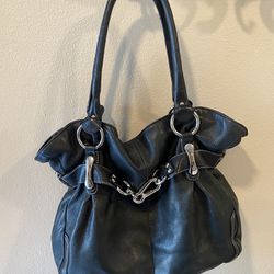 B Makowsky Black Leather Hobo Bag Purse