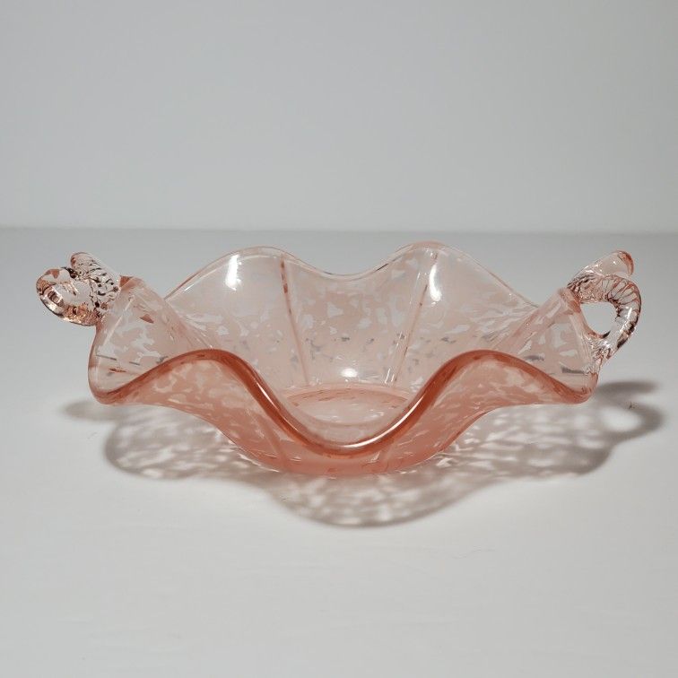 Pink Depression Glass Bowl Koi Fish Handles