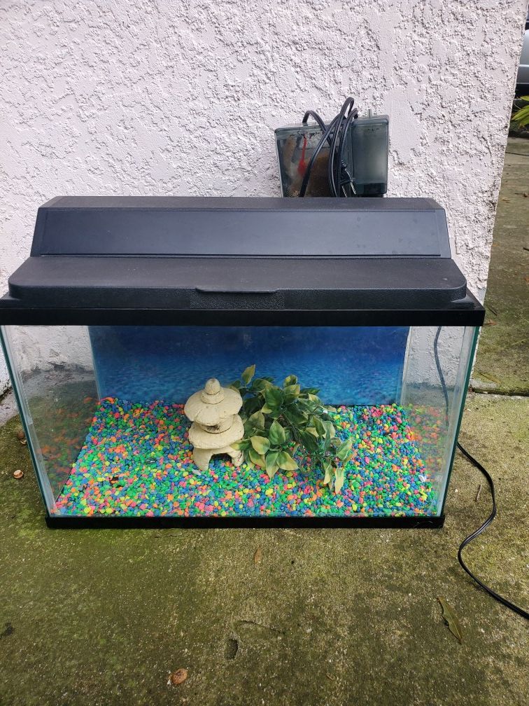 Aquarium tank 10 gallon,top,light,aquaclear filter, decor