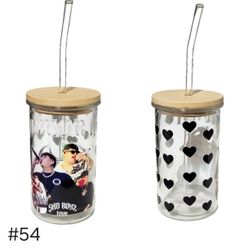 Junior H Glass Tumbler Cup 16 oz UV DTF Black Design Glass Straw