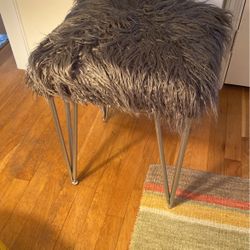 Fuzzy Gray Ottoman 