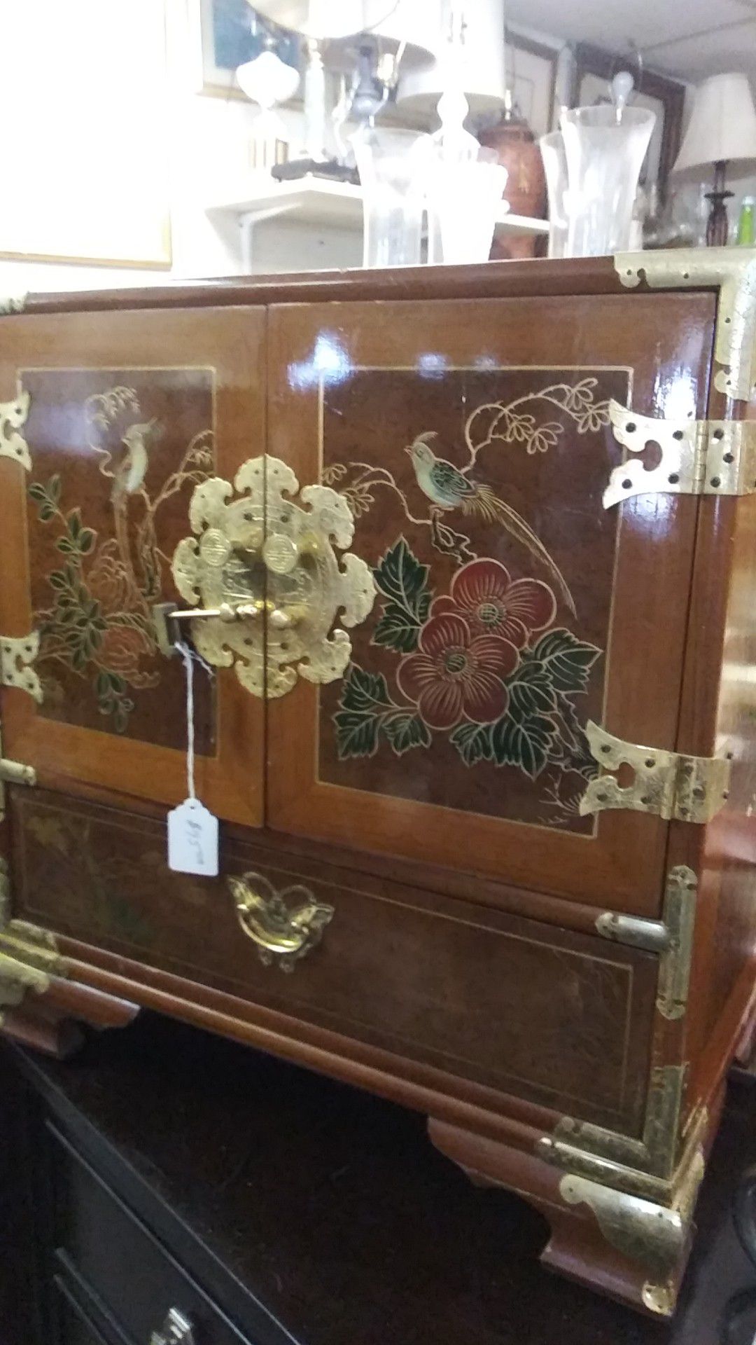 Oriental Mid Century Jewelry Cabinet