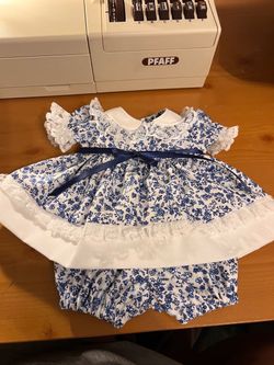 Doll Dress Set Blue Floral with Bloomers