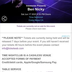 Ben Nicky Ticket FREE 