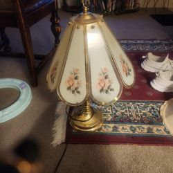 Vintage Brass & Frosted Rose Floral Touch Lamp - 3-Way Dimmable - Bulbs Incl.