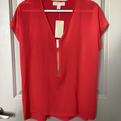 Michael Kors sea coral zip up blouse