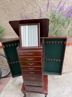 Standing Wooden Jewelry Armoire with Mirror