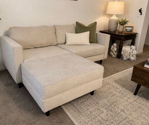 Living Spaces Calais Vanilla Sofa + Matching Ottoman – Professionally Cleaned