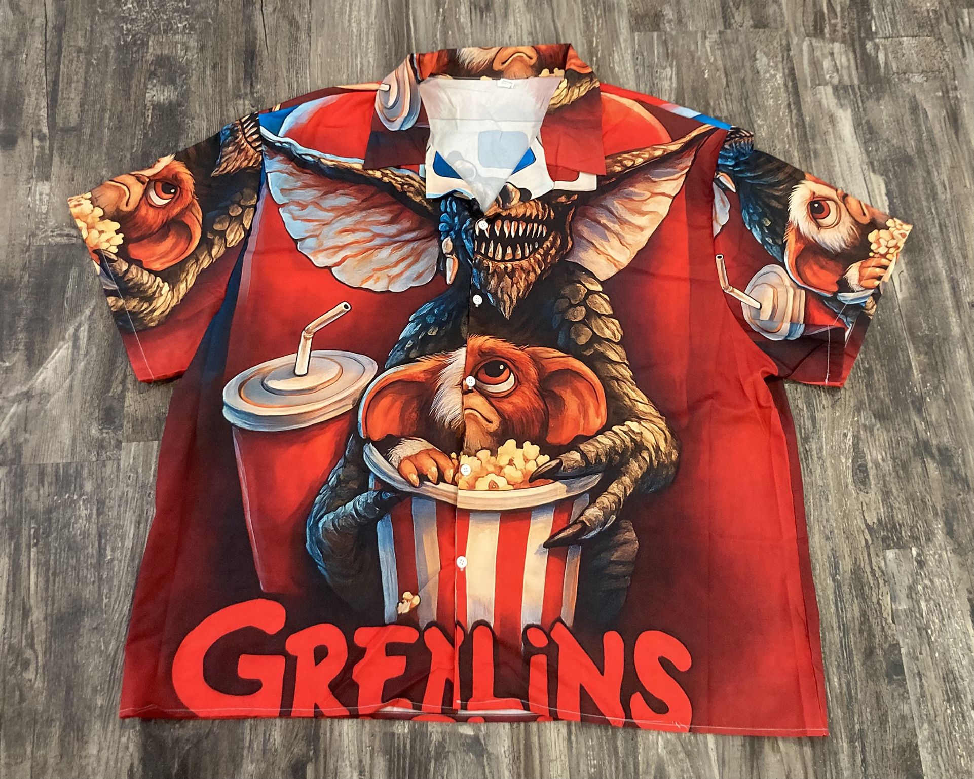 Gremlins All Over Print Gizmo & Spike Button Down Shirt Adult Size 3XL - New!!