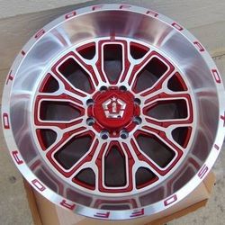 4 Brand New 22X12 TIS Gloss Red Machined Face & Lip Rims 8X6.5 -44MM Offset 