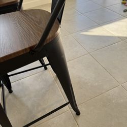 4 Wood And Metal Stools