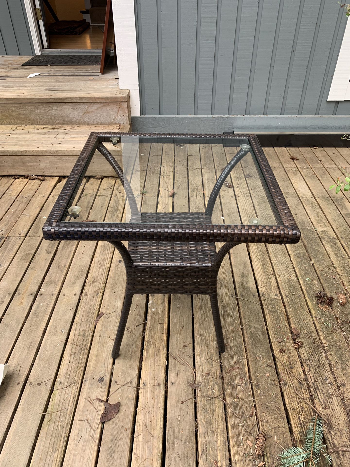 Outdoor Glass Rattan Table $40