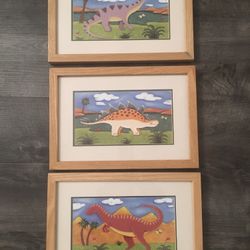 Set of 3 Dinosaur Pictures Wall Hanging Artwork by Sophie Harding